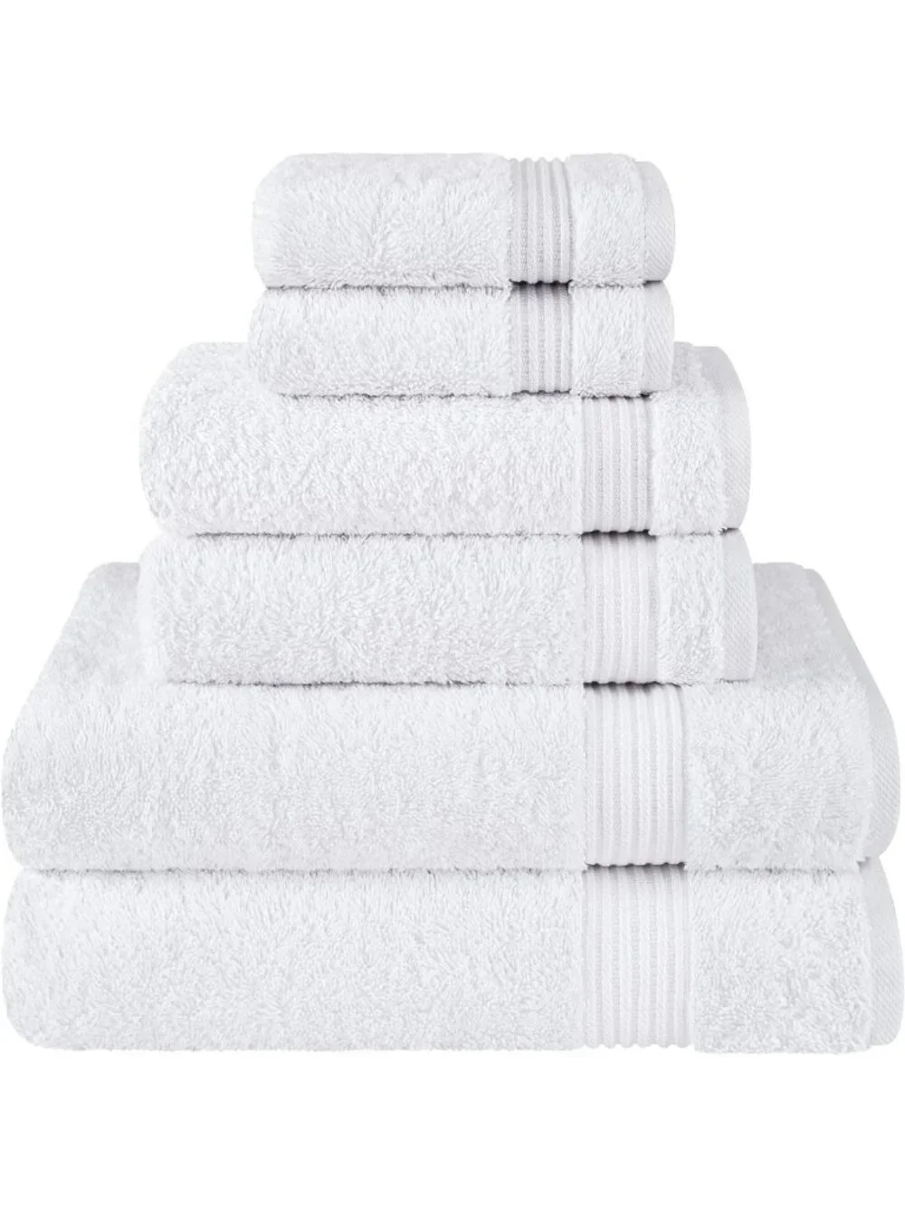 Soft Absorbent 100% Cotton Turkish Towel Set, Quick Dry, 6 Pieces, Snow White